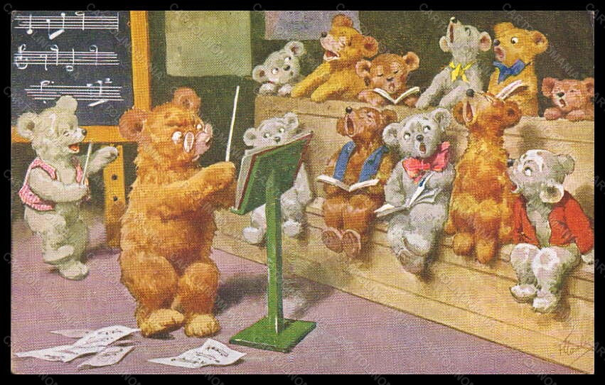 Artist Signed K. Feiertag ? Dressed Bear School BKWI 67-3 postcard VK6116 – fronte
