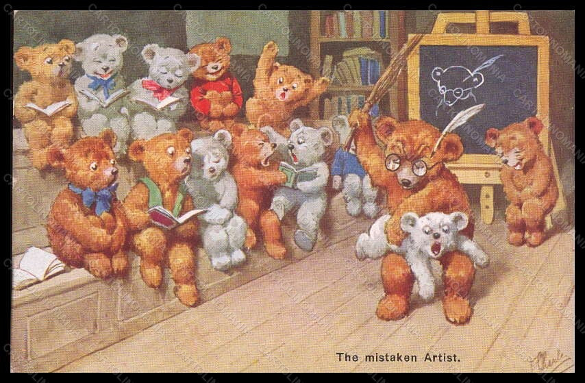Artist Signed K. Feiertag ? Dressed Bear School BKWI 67-1 postcard VK6119 – fronte
