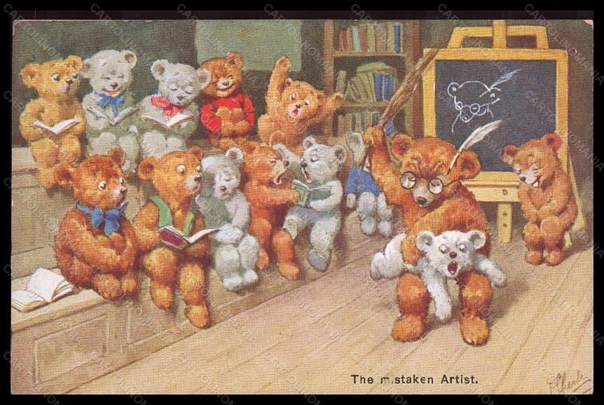 Artist Signed K. Feiertag ? Dressed Bear School BKWI 67-1 WRINKLE pc VK6120 – fronte