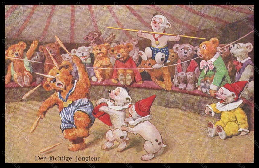 Artist Signed K. Feiertag ? Dressed Bear Bonzo Dog Circus BKWI 79-2 pc VK6121 – fronte