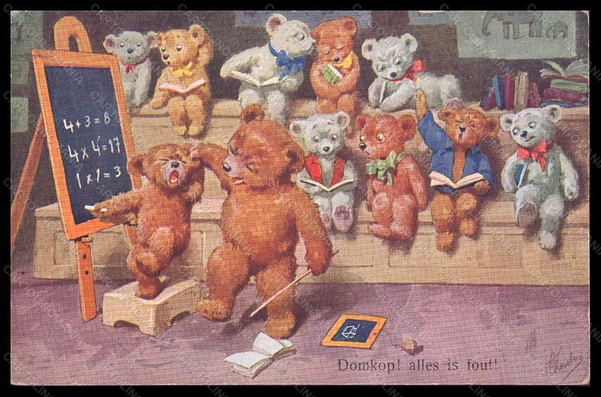 Artist Signed K. Feiertag ? Dressed Bear School BKWI 67-4 WRINKLES pc VK6122 – fronte