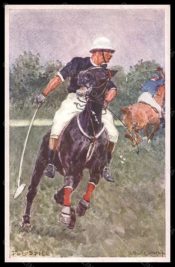 Artist Signed Illustratori L. Koch Horse Man Polo Sport BKWI 377-6 pc VK6150 – fronte