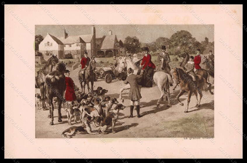 Artist Signed Sidesaddle Lady Fox Hounting Horse English Foxhound Dog pc VK6170 – fronte