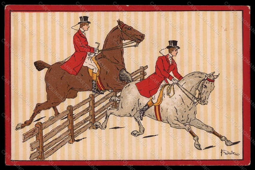 Artist Signed P. Fabatz Horse Rider Fox Hounting serie 713 postcard VK6174 – fronte