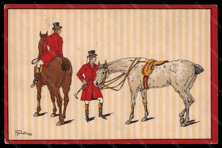 Artist Signed P. Fabatz Horse Rider Fox Hounting serie 713 postcard VK6175 – fronte