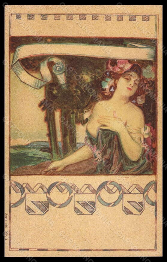 Artist Signed Kempf Art Nouveau Risque Lady serie 166-4 ABRADED pc VK6182 – fronte