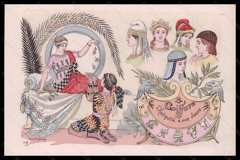 Artist Signed Paul DuFresne Art Nouveau Coiffure Hairstyle Fashion 7 pc VK6188 – fronte