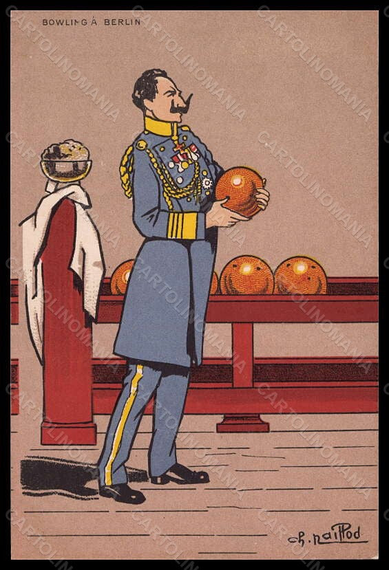Artist Signed Naillod Propaganda WW1 Anti Kaiser Wilhelm II Bowling pc VK6207 – fronte