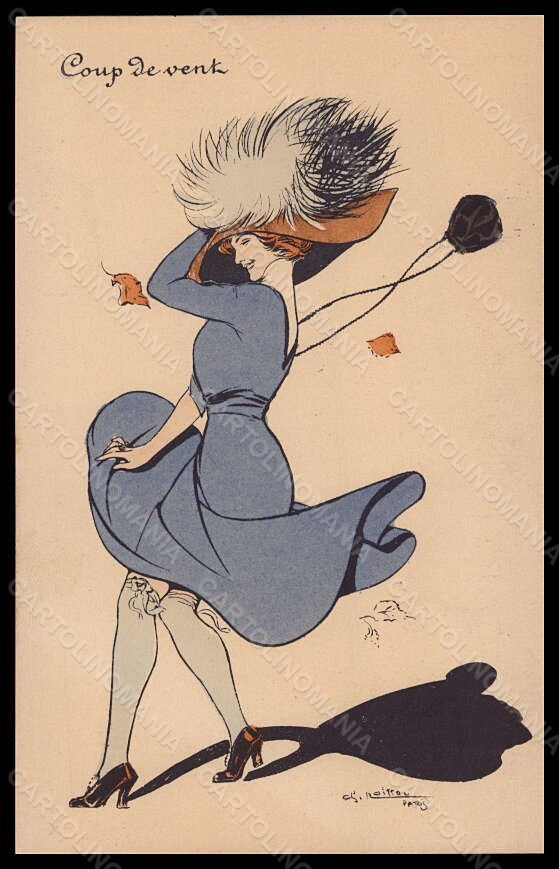 Artist Signed Naillod Fashion Glamour Lady Mode Coup de Vent 123-2 pc VK6210 – fronte