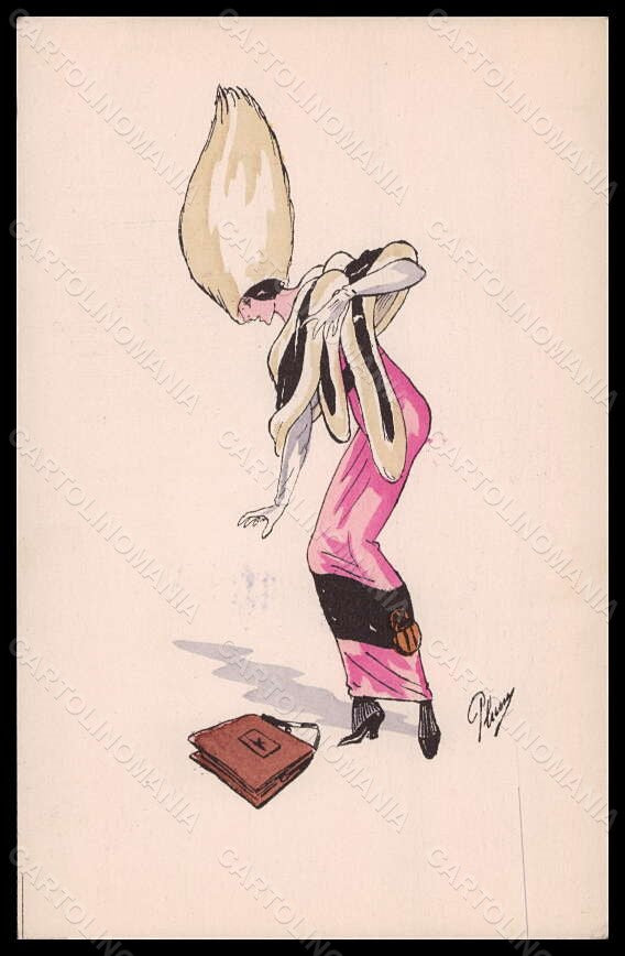 Artist Signed Plum Fashion Glamour Lady Mode Hand Painted G H Paris pc VK6212 – fronte