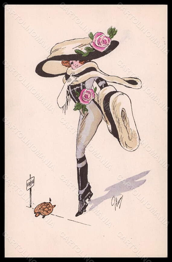 Artist Signed Plum Fashion Glamour Lady Mode Hand Painted G H Paris pc VK6214 – fronte