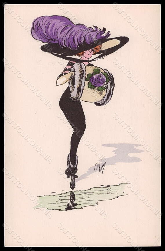 Artist Signed Plum Fashion Glamour Lady Mode Hand Painted G H Paris pc VK6215 – fronte