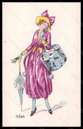 Artist Signed De Juyne Fashion Glamour Lady Mode Hand Painted Picot pc VK6216 – fronte