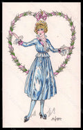Artist Signed De Juyne Fashion Glamour Lady Mode Hand Painted Picot pc VK6218 – fronte