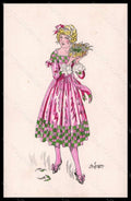 Artist Signed De Juyne Fashion Glamour Lady Mode Hand Painted Picot pc VK6219 – fronte