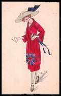 Artist Signed Miki Fashion Glamour Lady Mode Hand Painted British Flag pc VK6222 – fronte