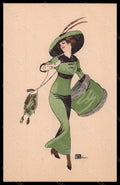 Artist Signed Leonnec Fashion Lady Mode Hand Painted GH Paris serie 55 pc VK6226 – fronte
