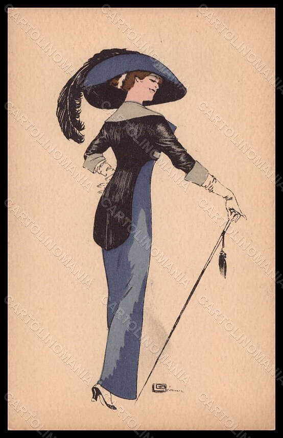 Artist Signed Leonnec Fashion Lady Mode Hand Painted GH Paris serie 55 pc VK6227 – fronte