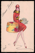 Artist Signed Maki Fashion Glamour Lady Mode Christmas Hand Paintedpc VK6237 – fronte