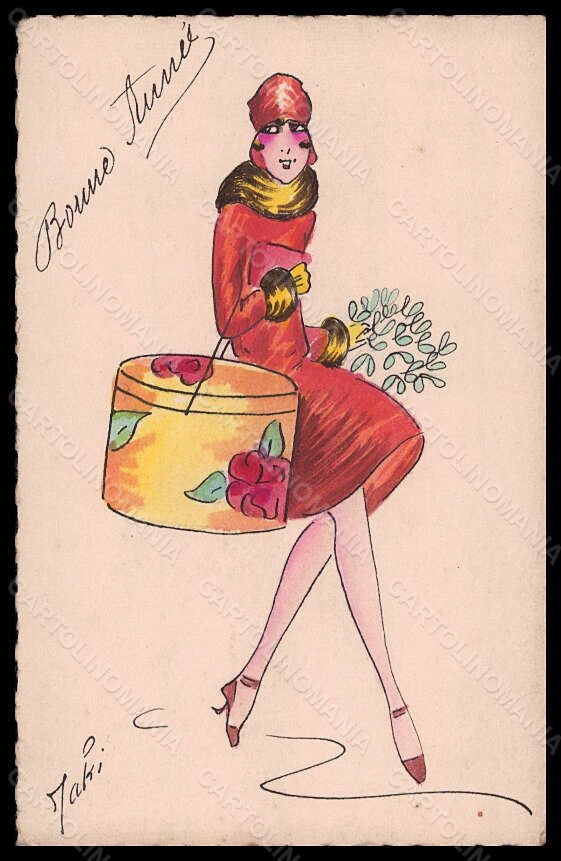 Artist Signed Maki Fashion Glamour Lady Mode Christmas Hand Paintedpc VK6237 – fronte