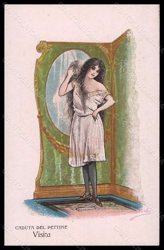 Artist Signed Minos Lady Mode Hair Comb Luck serie 6004 postcard VK6267 – fronte
