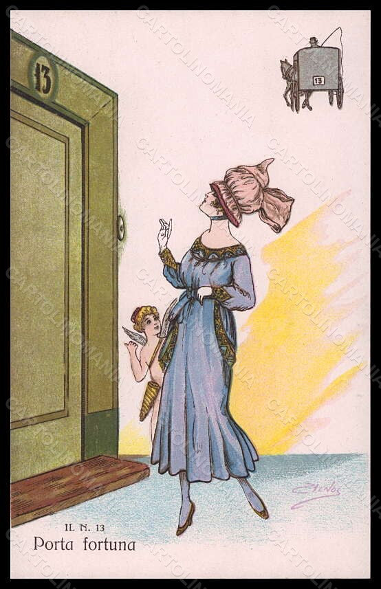 Artist Signed Minos Fashion Glamour Lady Mode Cupid Luck 6004 postcard VK6268 – fronte