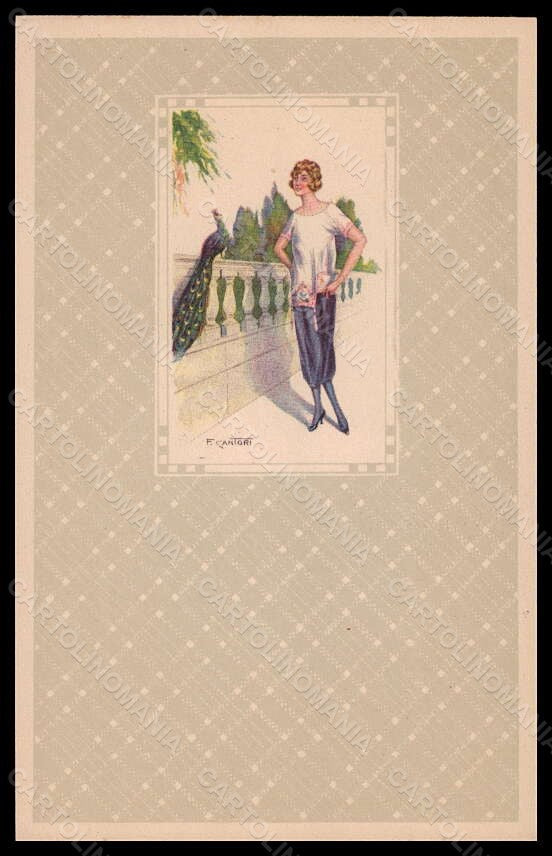 Artist Signed F. Cantori Fashion Glamour Lady Mode Peacock serie 2213 pc VK6270 – fronte