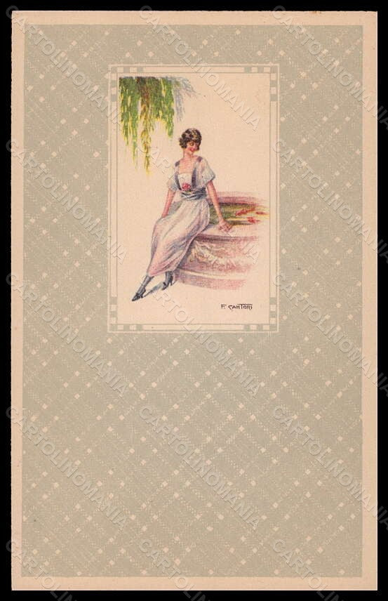 Artist Signed Cantori Fashion Glamour Lady Mode Gold Fishes serie 2213 pc VK6271 – fronte