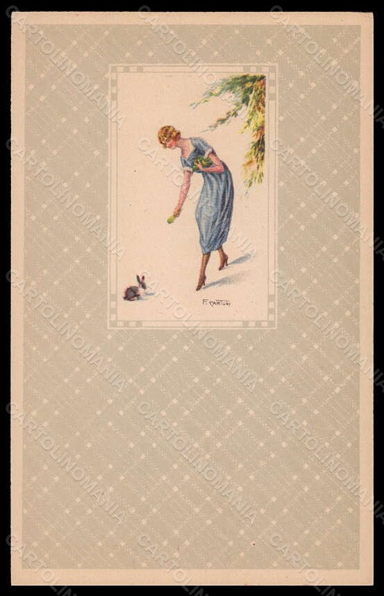 Artist Signed F. Cantori Fashion Glamour Lady Mode Rabbit serie 2213 pc VK6273 – fronte