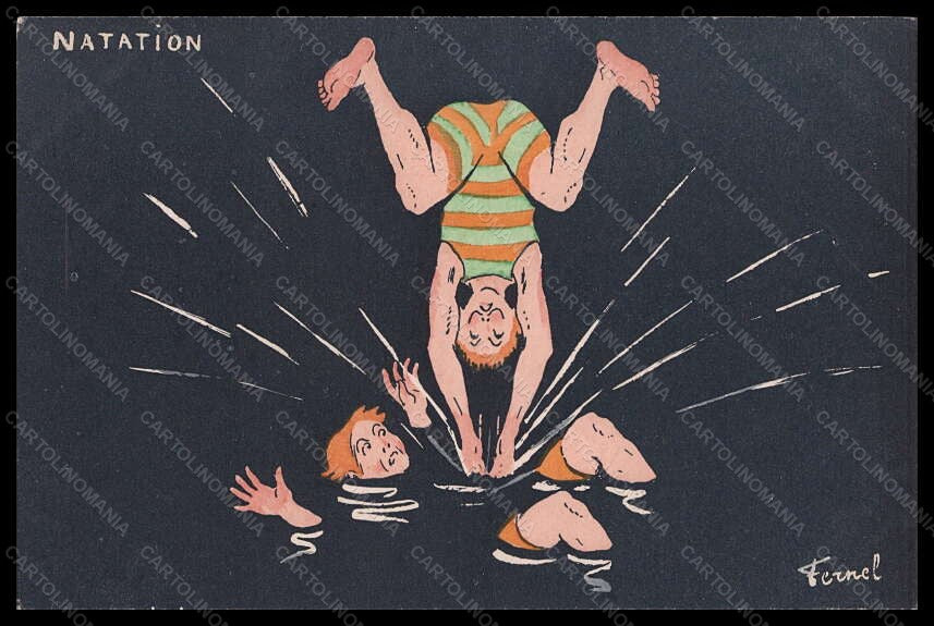 Artist Signed Illustratori Fernel Swimming Sport Natation postcard VK6300 – fronte