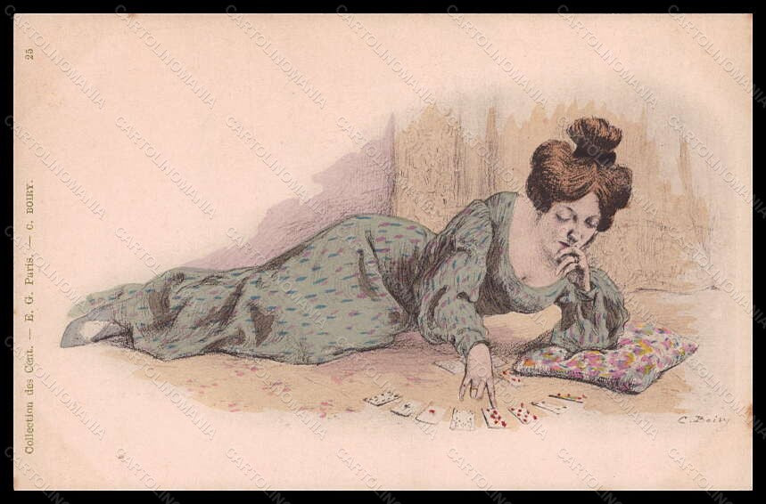Artist Signed Boiry Lady Art Nouveau Playing Cards Collection Cent 25 pc VK6301 – fronte