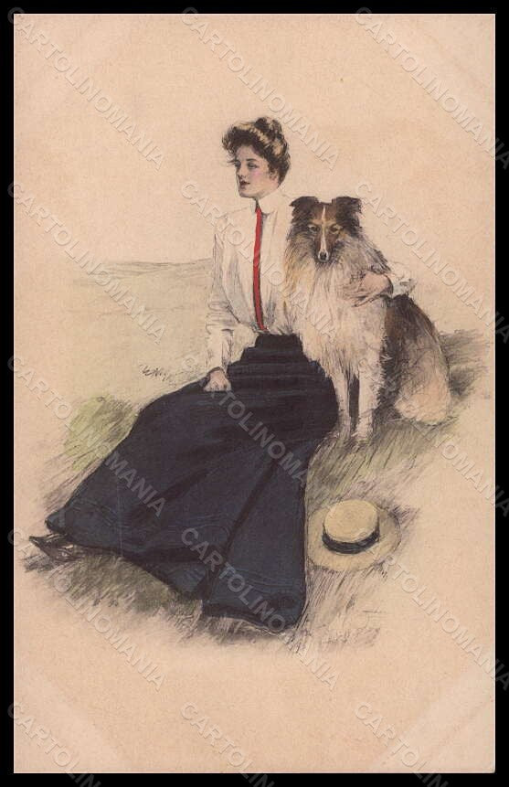 Artist Signed C. Underwood Fashion Lady Collie Dog MM Vienne 303 postcard VK6305 – fronte
