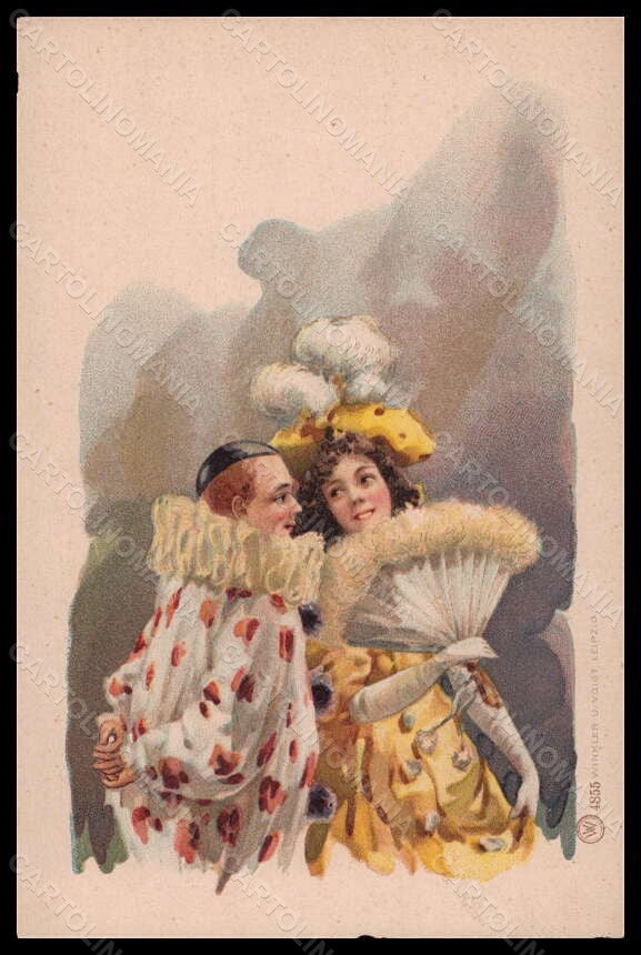 Artist Signed Lady Pierrot Carnival serie 4855 ABRADED postcard VK6307 – fronte