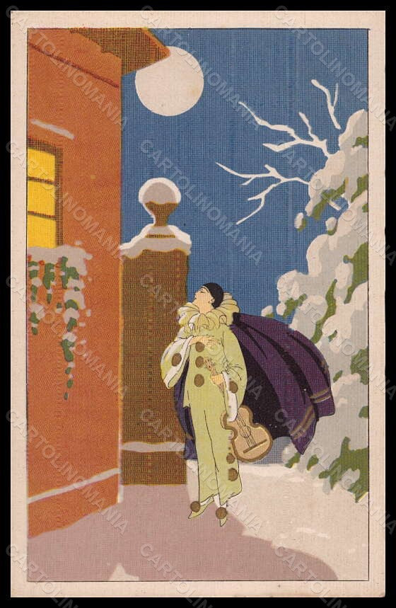 Artist Signed Meschini Pierrot Paper Moon Art Deco serie 2285 postcard VK6318 – fronte