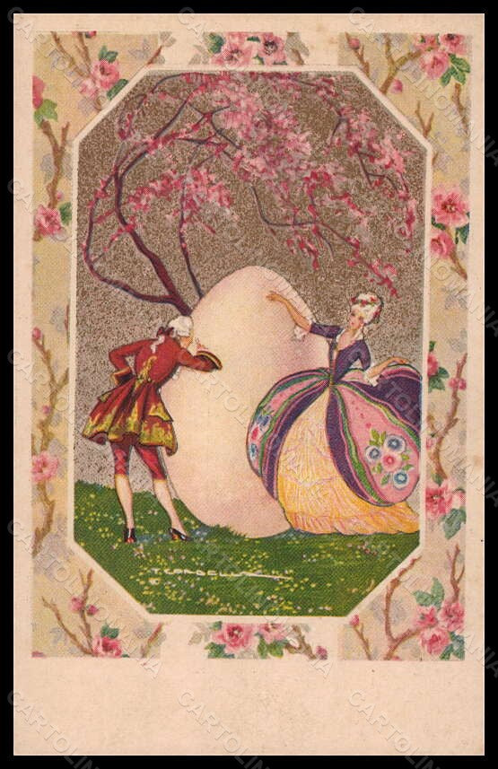 Artist Signed Corbella Romantic Couple Lady Easter Egg Degami 1028 pc VK6345 – fronte
