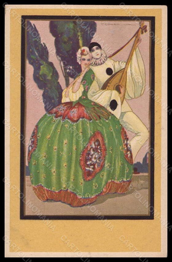 Artist Signed Corbella Pierrot Lady Venetian Venezia Degami 2018 postcard VK6350 – fronte