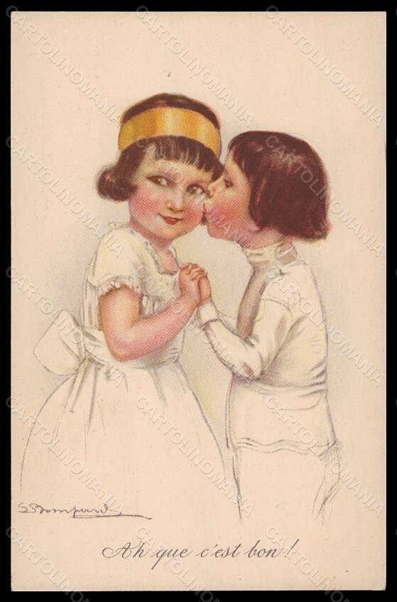 Artist Signed Illustratori Bompard Children Kiss serie 920-5 postcard VK6363 – fronte
