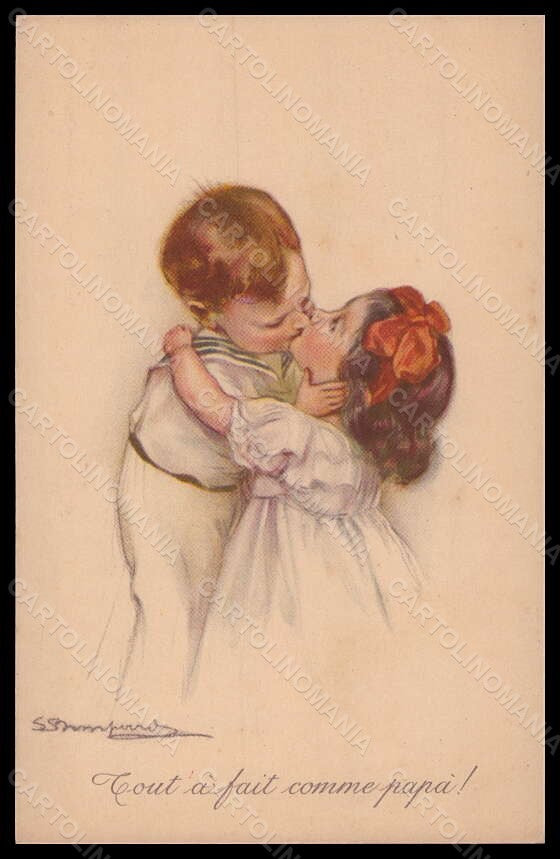 Artist Signed Illustratori Bompard Children Kiss serie 920-2 postcard VK6364 – fronte