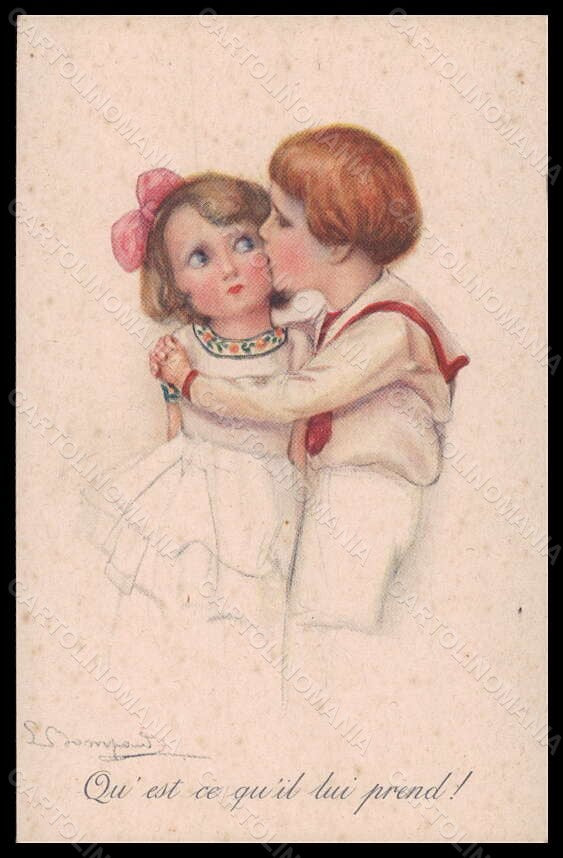 Artist Signed Illustratori Bompard Children Kiss serie 920-3 postcard VK6366 – fronte
