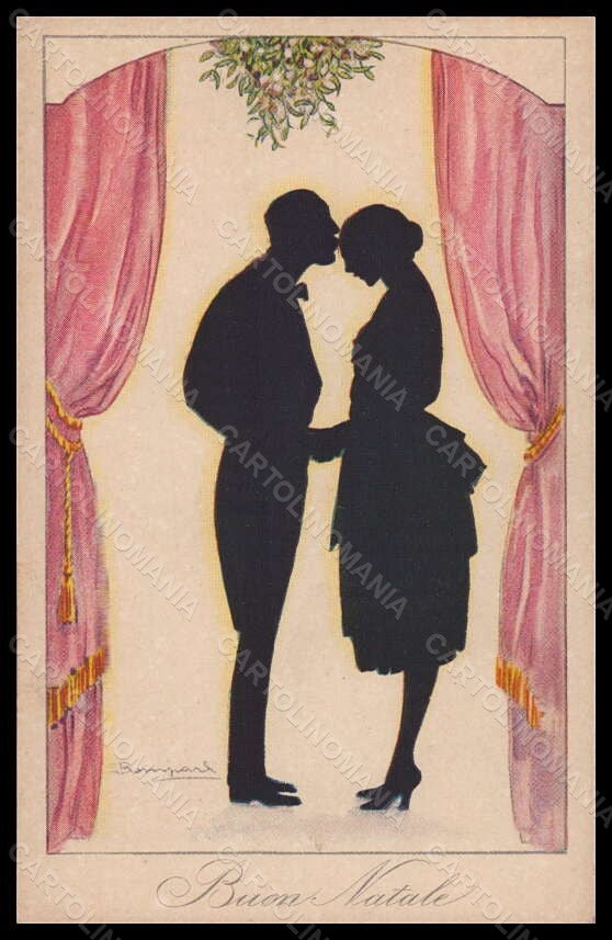 Artist Signed Bompard Romantic Couple Lady Christmas Silhouette 1707-2 pc VK6406 – fronte