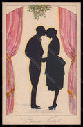 Artist Signed Bompard Romantic Couple Lady Christmas Silhouette 1707-2 pc VK6406 – fronte