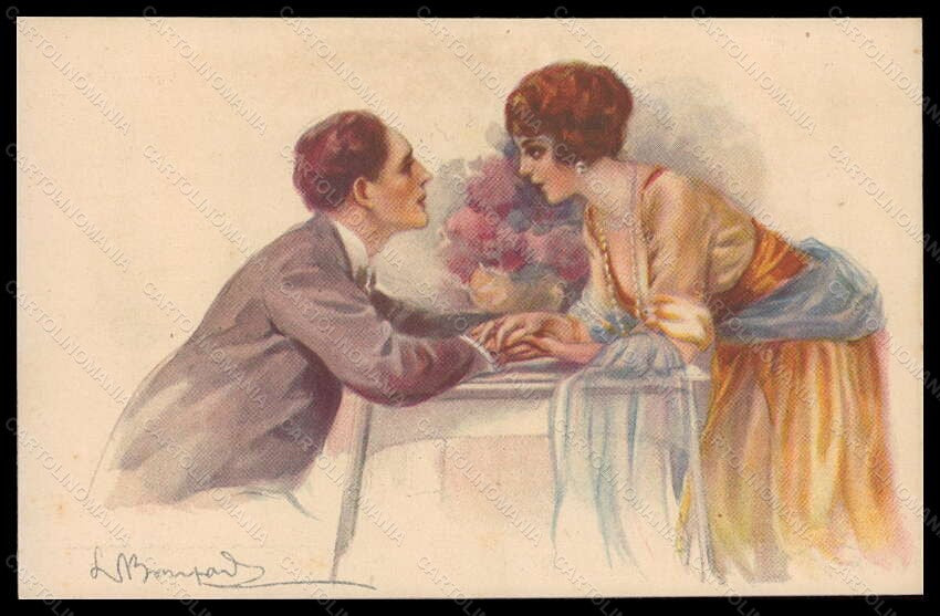Artist Signed Bompard Romantic Couple Lady serie 947-1 postcard VK6410 – fronte