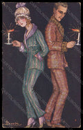 Artist Signed Busi Romantic Couple Lady Pajamas serie 1 postcard VK6431 – fronte