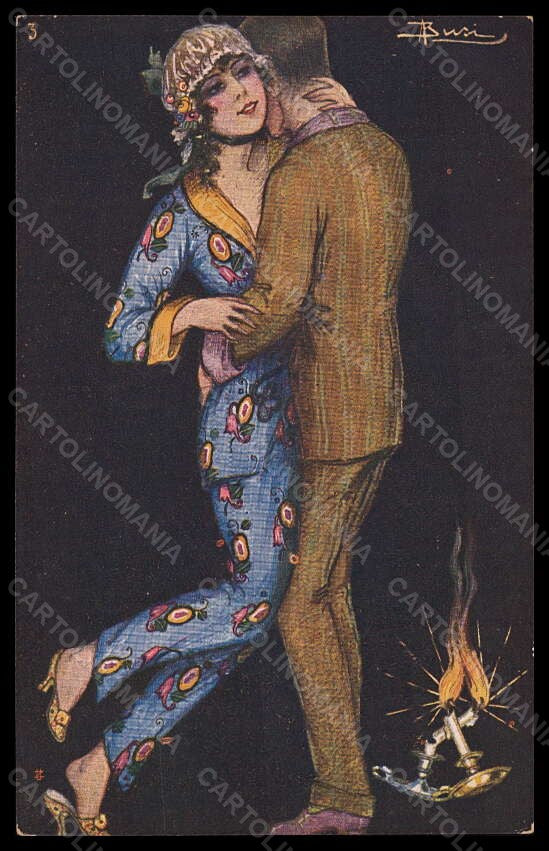 Artist Signed Busi Romantic Couple Lady Pajamas serie 3 postcard VK6432 – fronte
