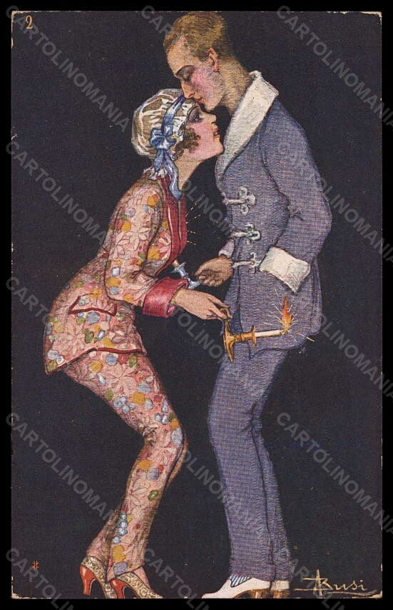 Artist Signed Busi Romantic Couple Lady Pajamas serie 2 postcard VK6433 – fronte