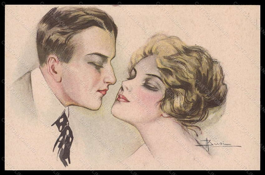 Artist Signed Busi Romantic Couple Lady Kiss serie 124 postcard VK6446 – fronte