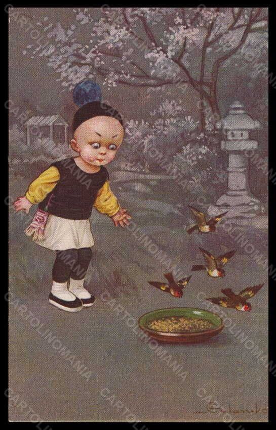 Artist Signed Illustratori Colombo Boy China Birds serie 1932-2 postcard VK6470 – fronte