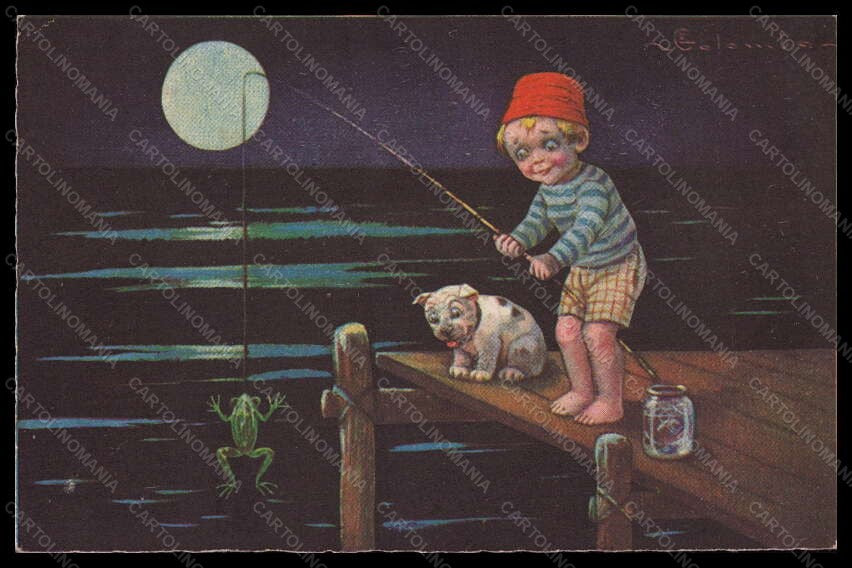 Artist Signed Colombo Boy Bonzo Dog Frog Paper Moon serie 1902-3 pc VK6473 – fronte