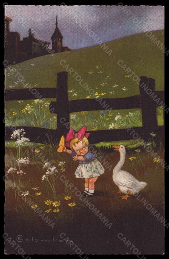 Artist Signed Illustratori Colombo Girl Goose serie 1740-3 postcard VK6477 – fronte