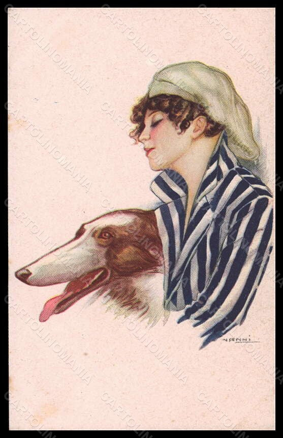 Artist Signed Nanni Glamour Lady Mode Barzoi Borzoi Dog serie 205-6 pc VK6510 – fronte